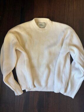 Daniel Simmons Men's Cream Ribbed Knit Crewneck Sweater Size L